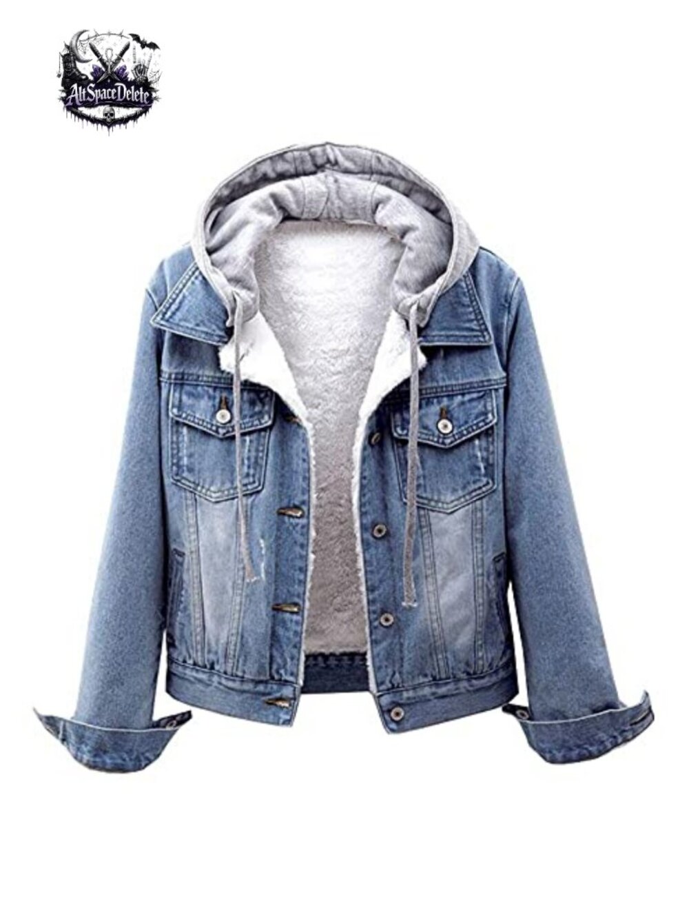 Sherpa Lined Denim Jacket Hooded Fleece Women's Trucker Jean Coat